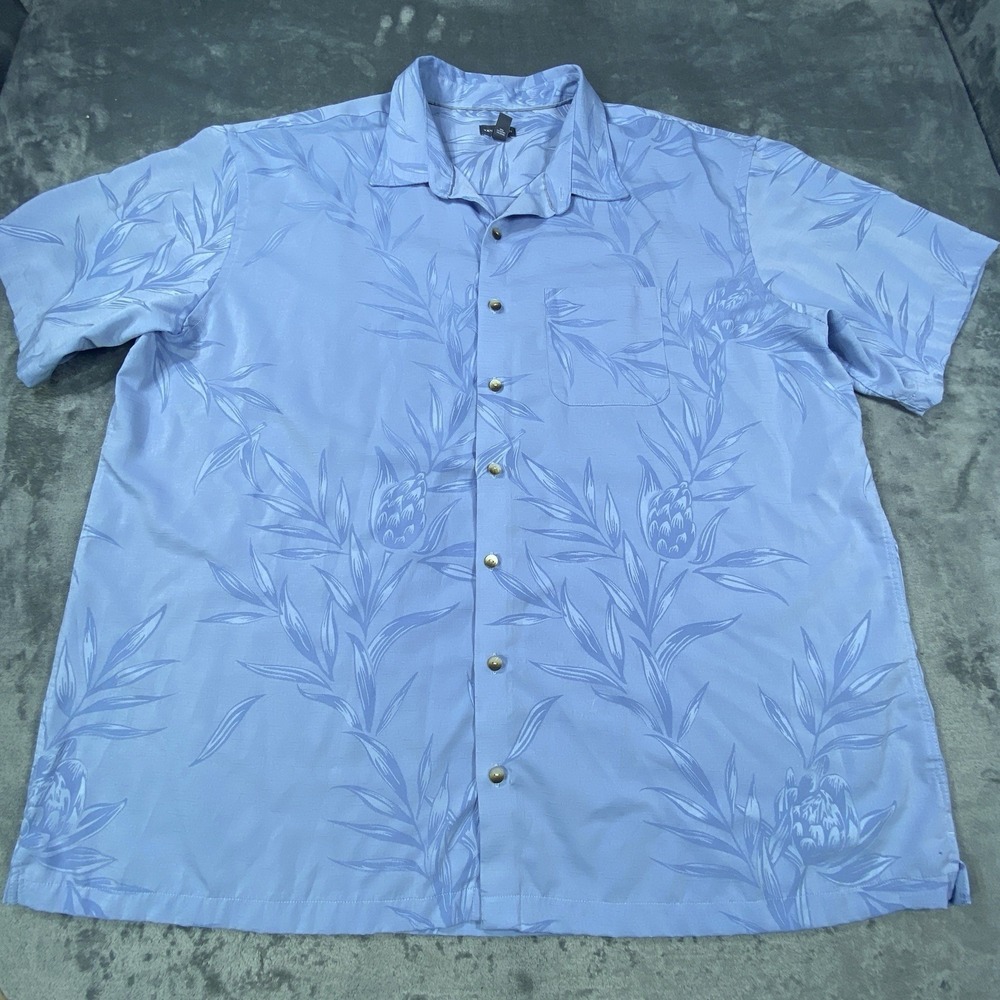 Van‎ Heusen Hawaiian Shirt Men 3XL Blue Tropical Resort Floral AOP Golf Summer